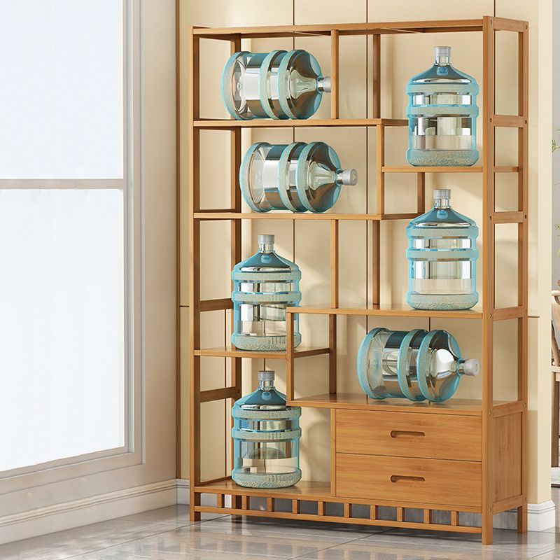 Mid-Century Modern Bottle Wine Rack Floor Solid Wood Bottle Holder Bamboo in Natural Wood