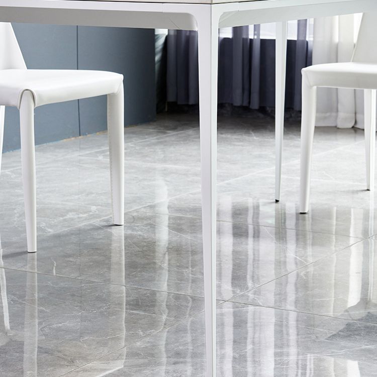 Contemporary Rectangle Dining Table Sintered Stone Table with 4 White Legs,55.1"L x 31.5"W x 30"H Clearhalo ' dining_table' 'Dining Tables & Seating' 'Dining Tables' 'Furniture' 'furniture_dining_table' 'Kitchen & Dining Furniture' 'kitchen&dining_furn' 'kitchen' 'kitchen_dining_table' 1200x1200_748cbe24-09ad-4334-a895-f227a3bfaf1b
