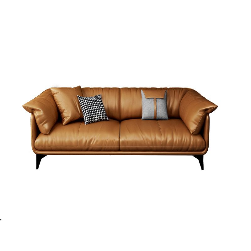 Tan Cushion Back Contemporary Stain-Resistant Genuine Leather Sofa Clearhalo 'furn' 'furn_sectionals' 'Furniture' 'furniture_sectionals' 'kitchen' 'kitchen_sectionals' 'Living Room Furniture' 'Sectionals' 1200x1200_748e5ab0-0f88-48ff-b305-6d87e8ae2c73