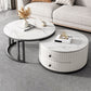 Mesa de centro moderna para cóctel, mesa de centro redonda de cristal/pizarra con 2 cajones
