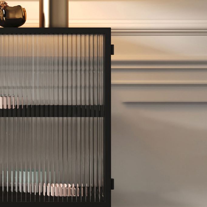 Portes en verre Armoire à plate-forme noire Style glam 35.4 "H table de buffet