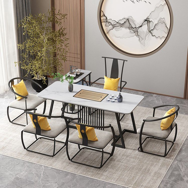 Metal and Slate Table Glam Style Home Minimalist Rectangular Dining Table