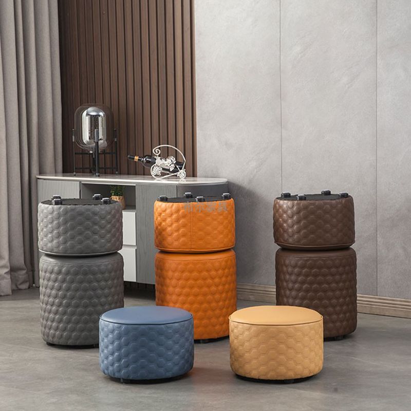 Stylish PU Ottoman Solid Color Water Resistant Round Footstool Ottoman Clearhalo 'furn' 'furn_ottomans_poufs' 'Furniture' 'Living Room Furniture' 'Ottomans & Poufs' 'ottomans_poufs' 1200x1200_74957016-af02-4c64-93dd-9ac812eeaede