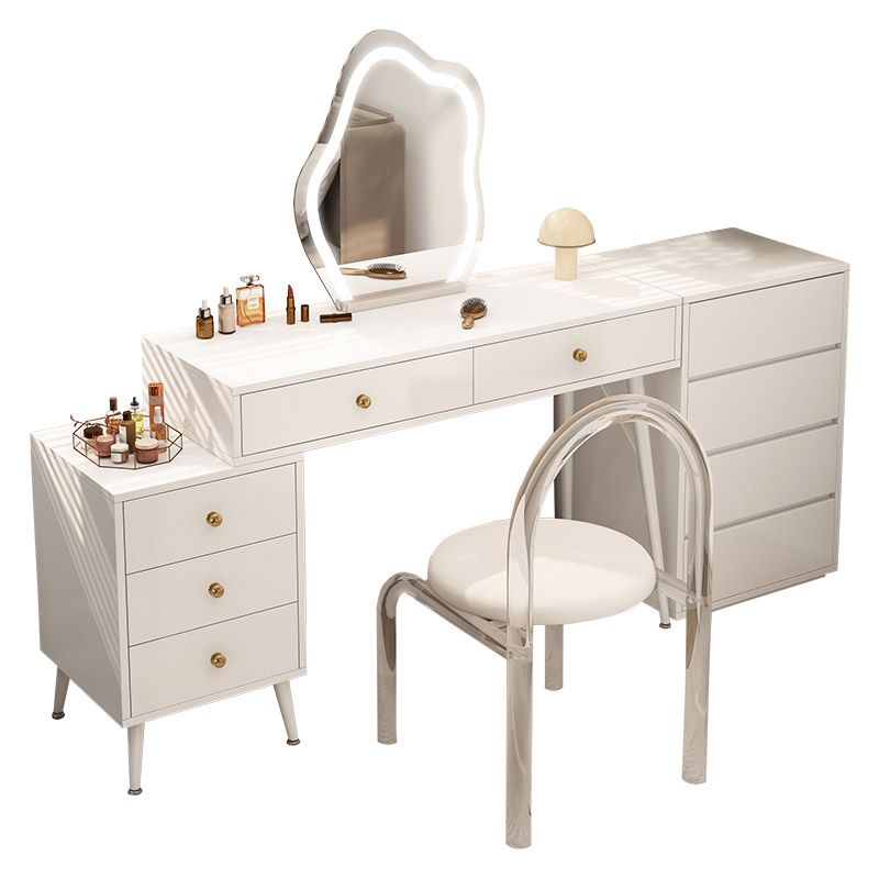 Modern Lighted Mirror Dressing Table Bedroom Makeup Table in White