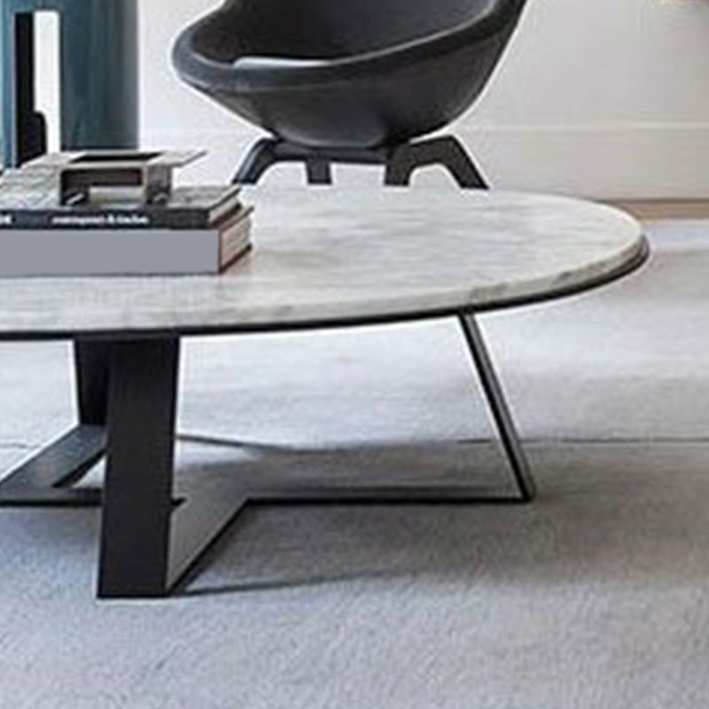 Oval Marble Top Coffee Table with Iron Cross Base Cocktail Table in White Clearhalo 'Coffee & Accent Tables' 'Coffee Tables' 'coffee_tables' 'furn' 'furn_coffee_tables' 'Furniture' 'Living Room Furniture' 1200x1200_7496d346-0f77-49bb-b142-5a45c506b555