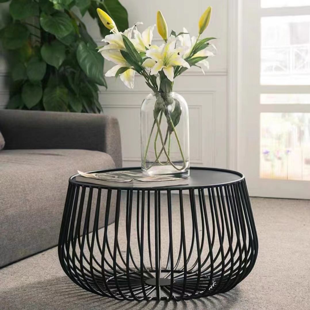 Mid-century Modern Iron Round Coffee Table, Frame Base Cocktail Table Clearhalo 'Coffee & Accent Tables' 'Coffee Tables' 'coffee_tables' 'furn' 'furn_coffee_tables' 'Furniture' 'Living Room Furniture' 1200x1200_7497d9da-4c47-4737-8c8e-ae23a3863907