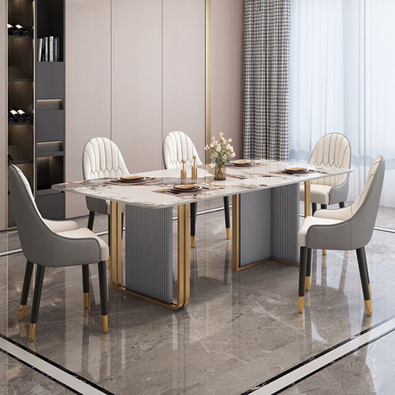 Modern Sintered Stone Dining Table Set with Rectangle Table and Metal Base Dining Set for Home Use Clearhalo 'Dining Room Sets' 'Dining Tables & Seating' 'dining_room_set' 'furn' 'furn_dining_room_set' 'Furniture' 'furniture_dining_room_set' 'Kitchen & Dining Furniture' 'kitchen&dining_furn' 'kitchen' 1200x1200_749890b2-abae-4255-baab-3b04a7dd907a