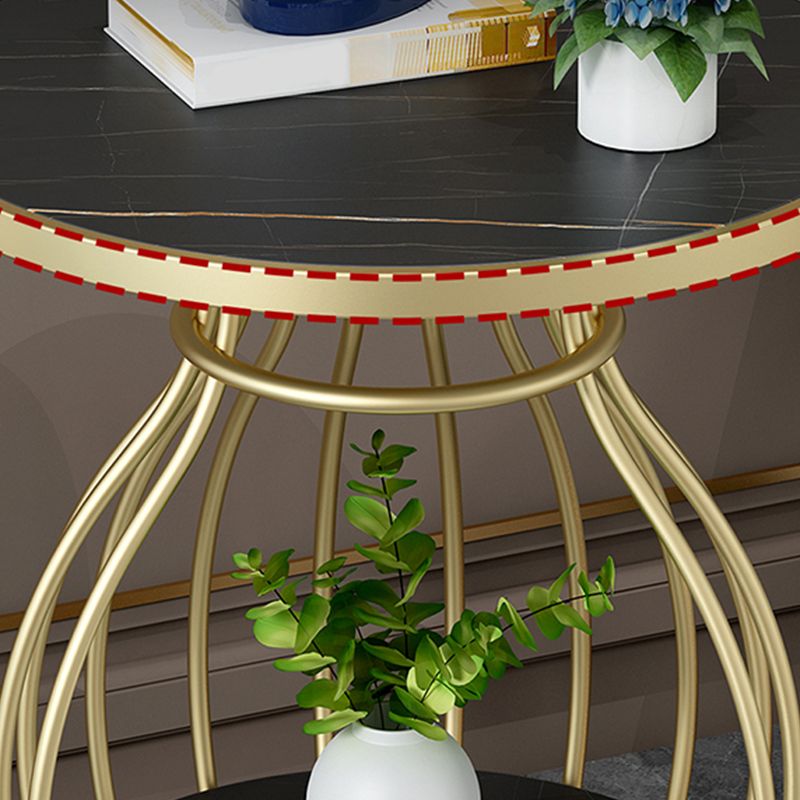 Modern Round Slate Top Side Table Steel Frame End Table with Shelf