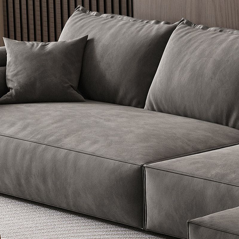 35"H Contemporary Sectional Sofa Grey Leather Cushion Back Sectional