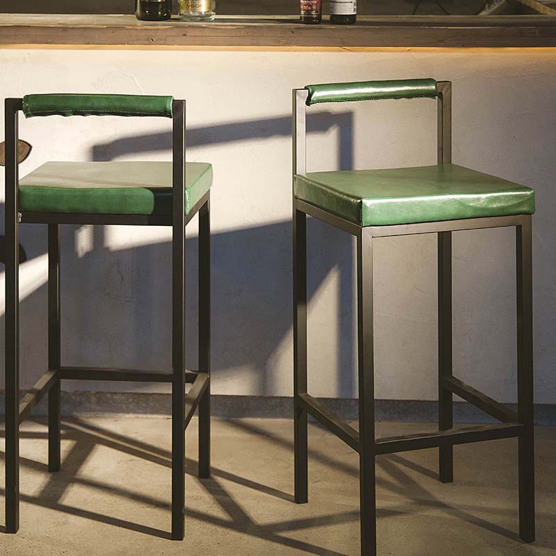 Industrial Green Upholstered Barstool Indoor Distressed Tall Stool with Square Seat Clearhalo 'Bar Furniture' 'Bar Stools' 'bar_stools' 'furniture_bar_stools' 'Kitchen & Dining Furniture' 'kitchen&dining_furn' 'kitchen' 'kitchen_furn' Furniture' 1200x1200_749a7231-b2ba-4684-92a7-c6fe0f72c0e0