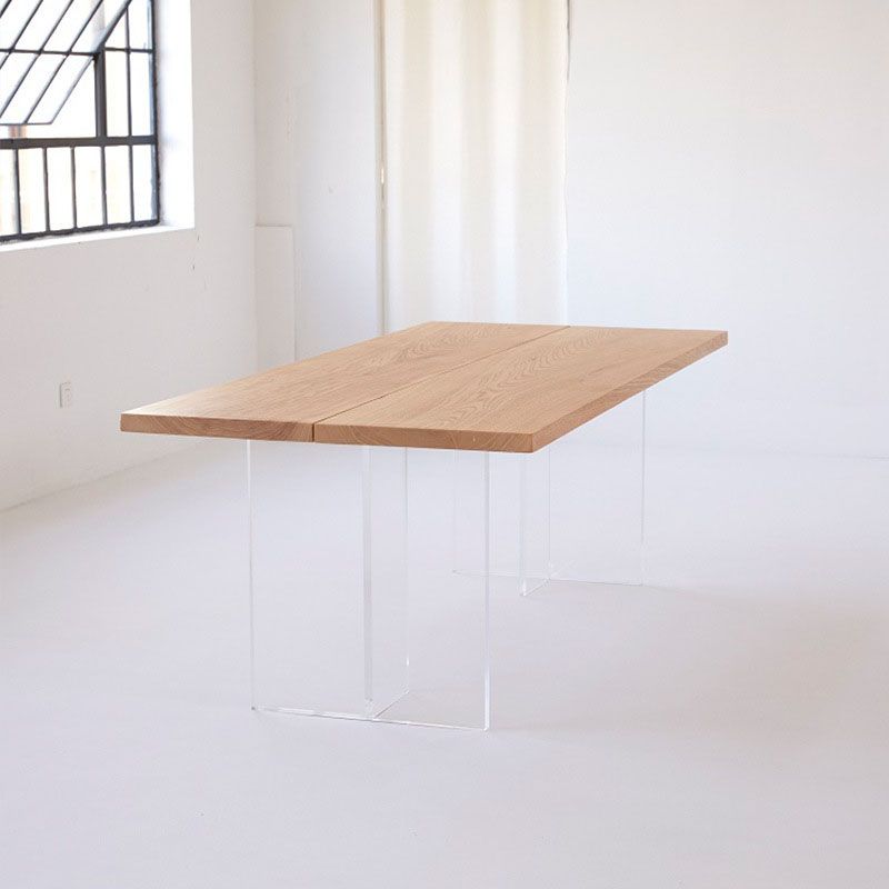 Rectangle Dining Table Natural Pine Wood Top Transparency Acrylic Base Table Clearhalo 'Dining Tables & Seating' 'Dining Tables' 'dining_table' 'furn' 'furn_dining_table' 'Furniture' 'Kitchen & Dining Furniture' 1200x1200_749b2147-7d7e-4a97-9651-690f2f9004f2