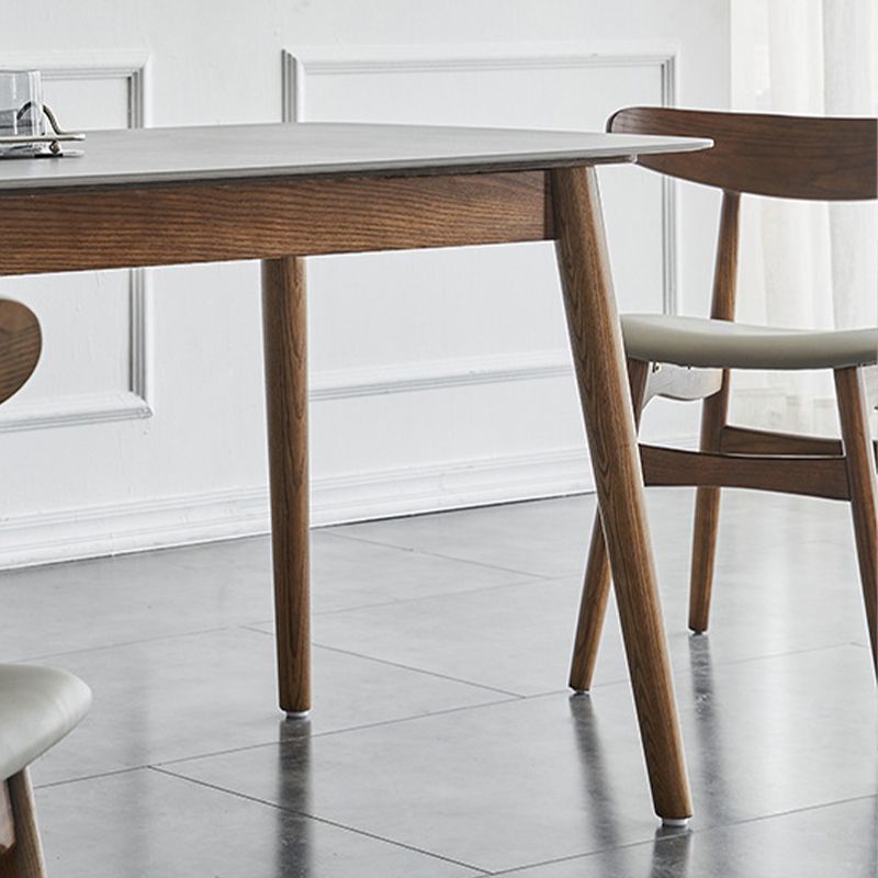 Gray Stone Top Dining Table Mid-Century Modern Table with 4 Wood Legs