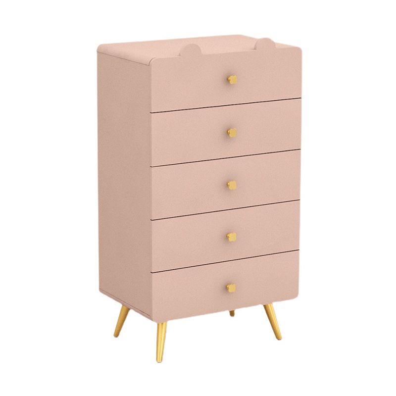 Commode de chambre blanche et rose, coffre de rangement en bois de style moderne avec plusieurs tiroirs