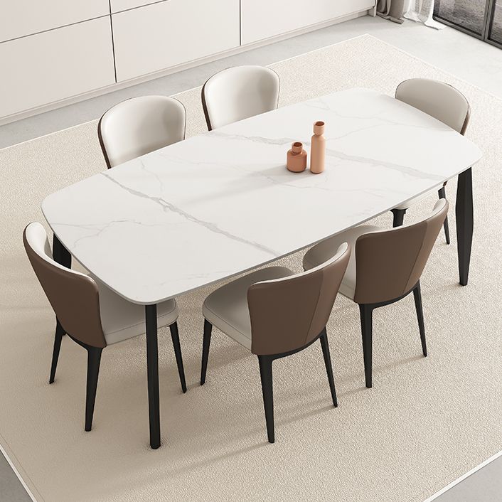 工業長方形のダイナーテーブル三脚ベースダイニングテーブルと白い石の上部