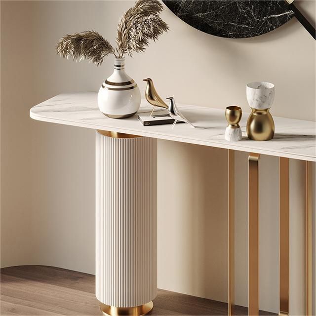 Tavolo di divano console in pietra glam rettangolare tavolino in metallo per sala