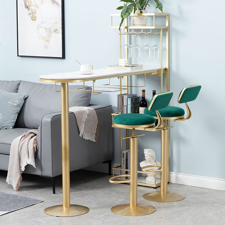 Glam White Stone Bistro Table Indoor Iron Double Pedestal Bar Dining Table with Wine Rack Clearhalo 'Bar Furniture' 'Bar Tables' 'bar_tables' 'furn' 'furn_bar_tables' 'Furniture' 'furniture_bar_tables' 'Kitchen & Dining Furniture' 'kitchen&dining_furn' 'kitchen' 1200x1200_74a08cf9-9b91-43e0-af19-02a9b4794b77
