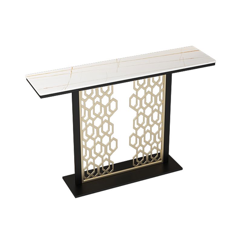 Tavolo console glam con top in pietra rettangolo e base nera per Hall