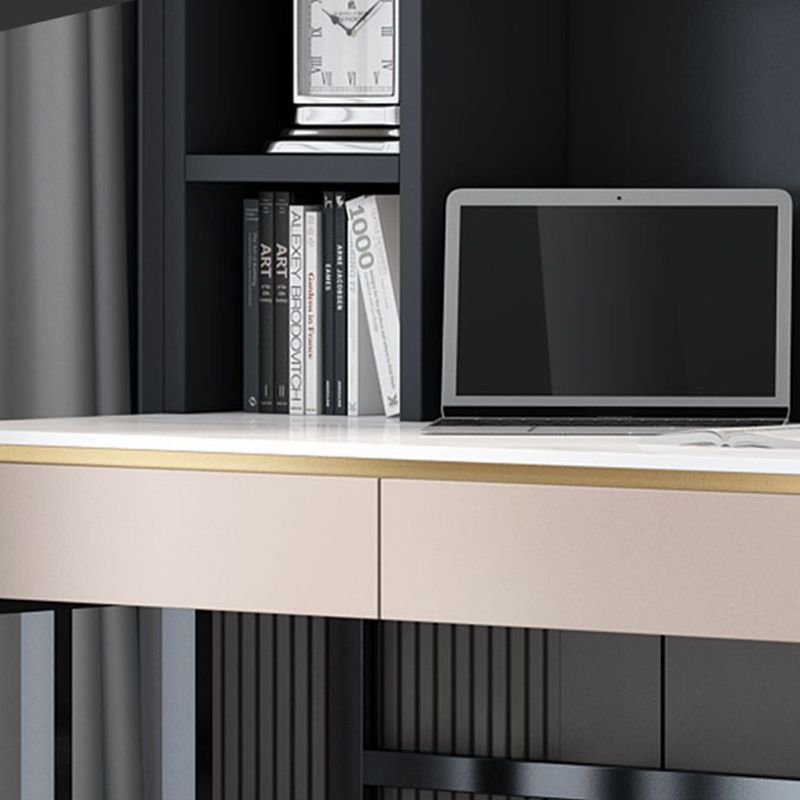 Descripción de escritura de piedra de mesa de oficina moderna de forma rectangular en gris/blanco