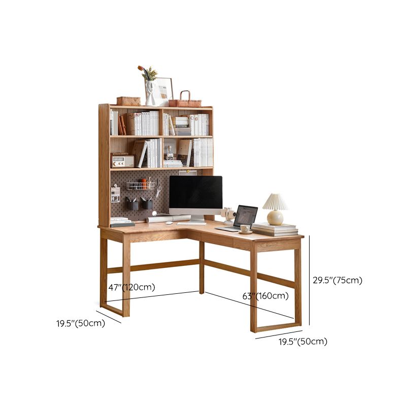 OAK L-Shape Home Writing Desk Drawer Cable Management Computer Ordink