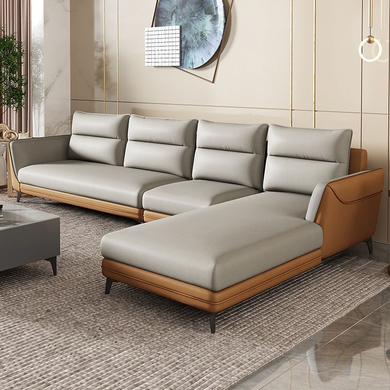 Faux Leather Sectionals 136.22" L Flared Arm Stain-Resistant Sectionals Clearhalo 'furn' 'furn_sectionals' 'Furniture' 'Living Room Furniture' 'Sectionals' 1200x1200_74acff45-ef8c-4ad8-bb5f-f6f4371df150