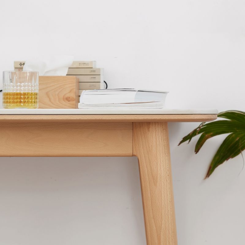 Mesa de comedor rectangular de piedra moderna con patas de madera para comedor