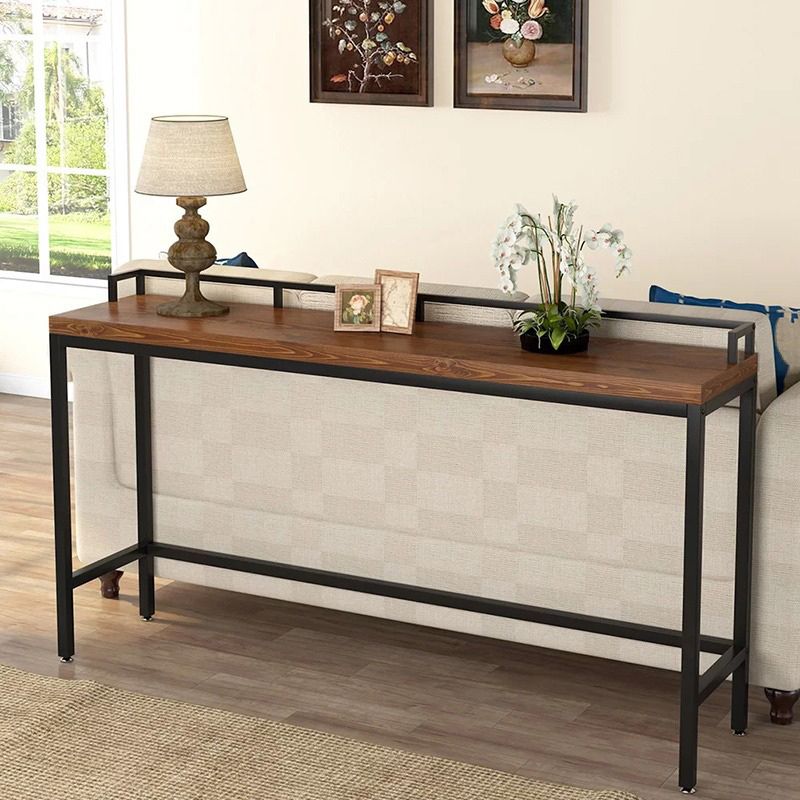 Mesa industrial con altura de barra, mesa de pub con tapa de madera maciza y base negra