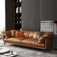 Modern Pillow Back Sofa Orange Genuine Leather Tuxedo Arm Sofa