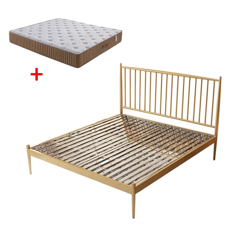 Glam Metal Slat Bed with Headboard Standard Bed with Metal Legs in Gold Clearhalo 'Bedroom Furniture' 'Beds' 'furn' 'furn_beds' 'Furniture' 1200x1200_74b1a20a-1151-48ab-8add-a10cc223dc21
