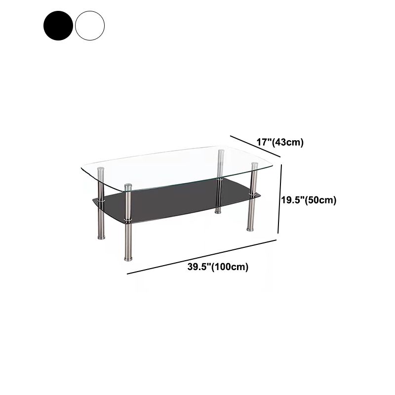 16.9" Tall Modern Stainless Steel 4 Legs Rectangular Glass Top Coffee Table with Shelf Clearhalo 'Coffee & Accent Tables' 'Coffee Tables' 'coffee_tables' 'furn' 'furn_coffee_tables' 'Furniture' 'Living Room Furniture' 1200x1200_74b36806-e94f-4b8f-8a78-ec3848f1d5be