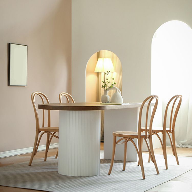 Pine Solid Wood Dining Table Oval Dining Table with Double Pedestal