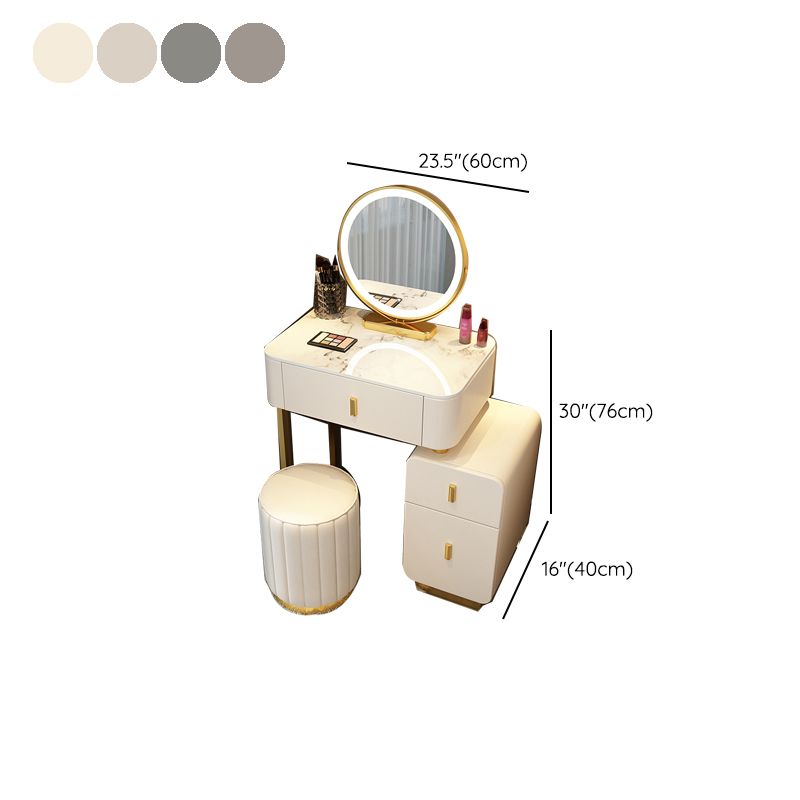 Mirror & 3 Drawers Wood Makeup Vanity Stone Top Dressing Table