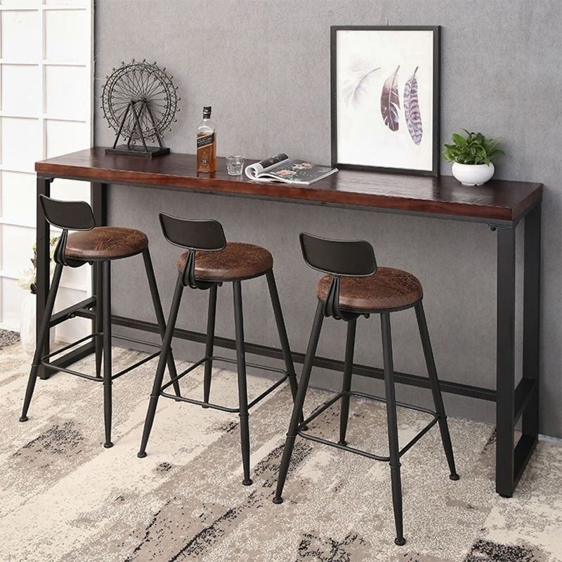 Mesa de bar industrial para vino, mesa de bistró con tapa de madera maciza y base negra