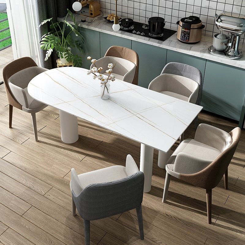 Modern Stone Top Oval Dinette Table Wood Tripod Base Dining Table in White Clearhalo 'Dining Tables & Seating' 'Dining Tables' 'dining_table' 'furn' 'furn_dining_table' 'Furniture' 'furniture_dining_table' 'Kitchen & Dining Furniture' 'kitchen' 'kitchen_dining_table' 1200x1200_74b7e048-726d-40fd-a470-b9342dfcba81