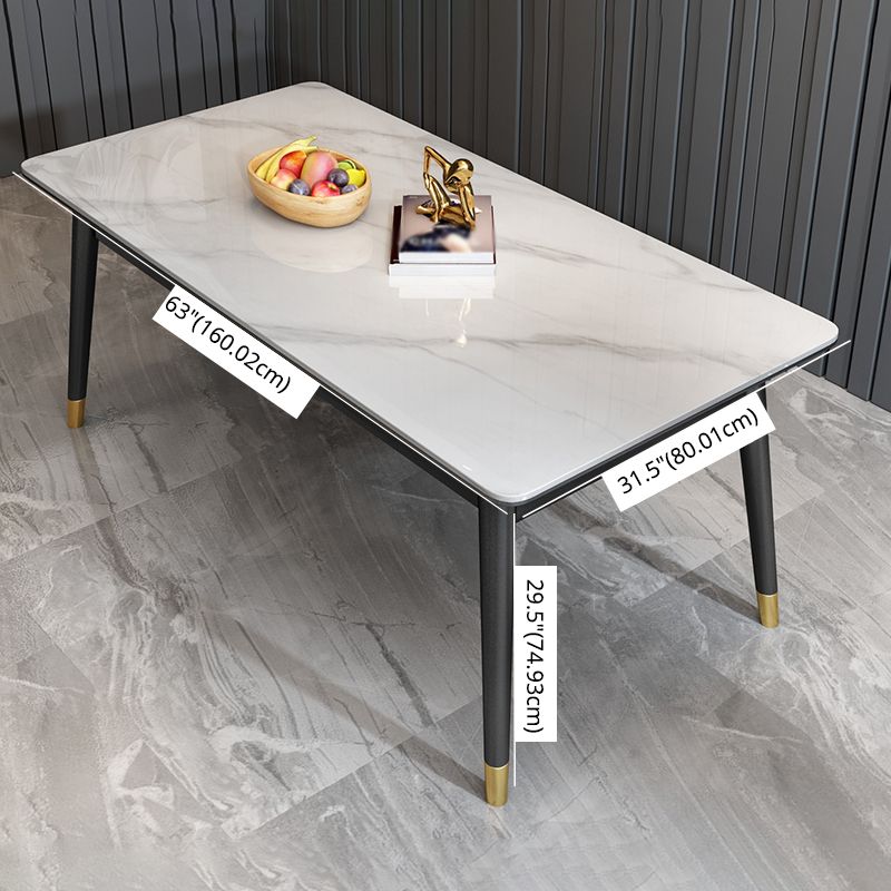 Scandinavian Metallic Fixed Dining Table Rectangle Formal Dinette Set with Balck Base Clearhalo 'Dining Room Sets' 'Dining Tables & Seating' 'dining_room_set' 'furn' 'furn_dining_room_set' 'Furniture' 'furniture_dining_room_set' 'Kitchen & Dining Furniture' 'kitchen&dining_furn' 'kitchen' 1200x1200_74bc9e0d-07af-45cd-a982-8fe6f331c414