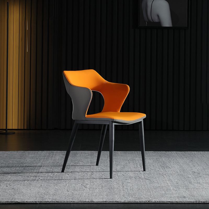 Contemporary Open back Arm Chair Leather Dining Chair with Black Legs Clearhalo ' kitchen&dining_furn' 'Dining Chairs' 'Dining Tables & Seating' 'dining_chair' 'furn' 'furn_dining_chair' 'Furniture' 'furniture_dining_chair' 'Kitchen & Dining Furniture' 'kitchen' 1200x1200_74beb3a1-5998-4e17-9fbd-7ad020d3140b