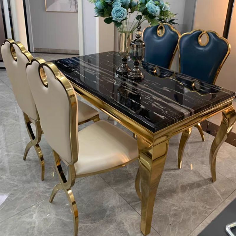 Marble Dining Table Luxury Style 4 Legs Metallic Base Rectangle Table for Home Clearhalo ' dining_table' 'Dining Tables & Seating' 'Dining Tables' 'furn' 'furn_dining_table' 'Furniture' 'furniture_dining_table' 'Kitchen & Dining Furniture' 'kitchen&dining_furn' 'kitchen' 'kitchen_dining_table' 1200x1200_74bf9be9-64cb-4401-a3cc-114c20b0d093