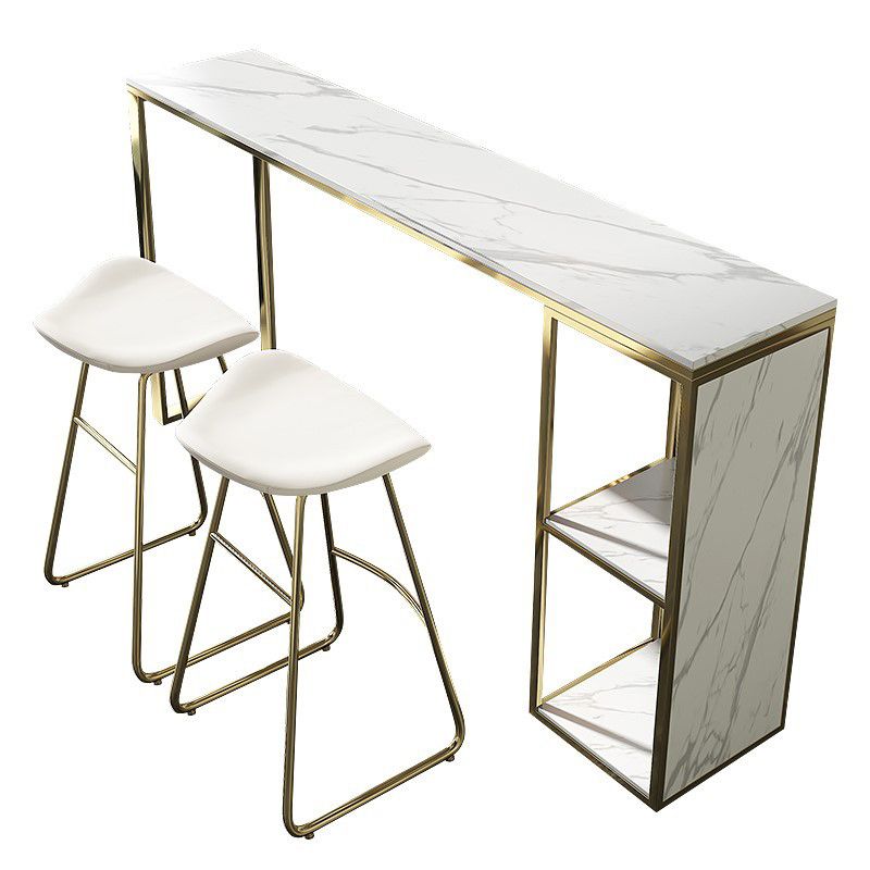 Mesa de bar rectangular Glam, mesa de pedestal doble de mármol sintético con almacenamiento