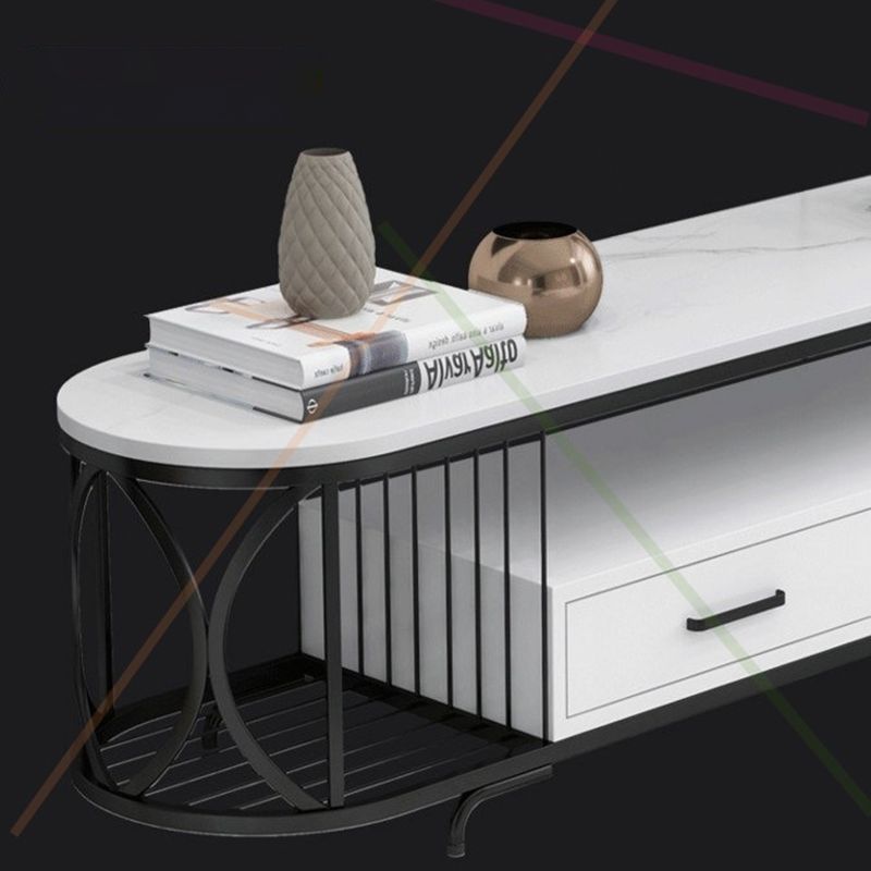 Glam Stone Meuble TV avec étagères ouvertes et console avec tiroirs