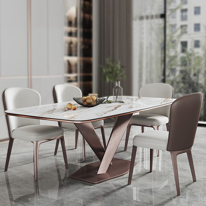 Modern Style Sintered Stone Dining Room Set with Fixed Rectangle Shape Table and Trestle Base Clearhalo 'Dining Room Sets' 'Dining Tables & Seating' 'dining_room_set' 'furn' 'furn_dining_room_set' 'Furniture' 'furniture_dining_room_set' 'Kitchen & Dining Furniture' 'kitchen&dining_furn' 'kitchen' 1200x1200_74c4d5b5-d9f4-4dcb-b9e2-6bd36ff5672b