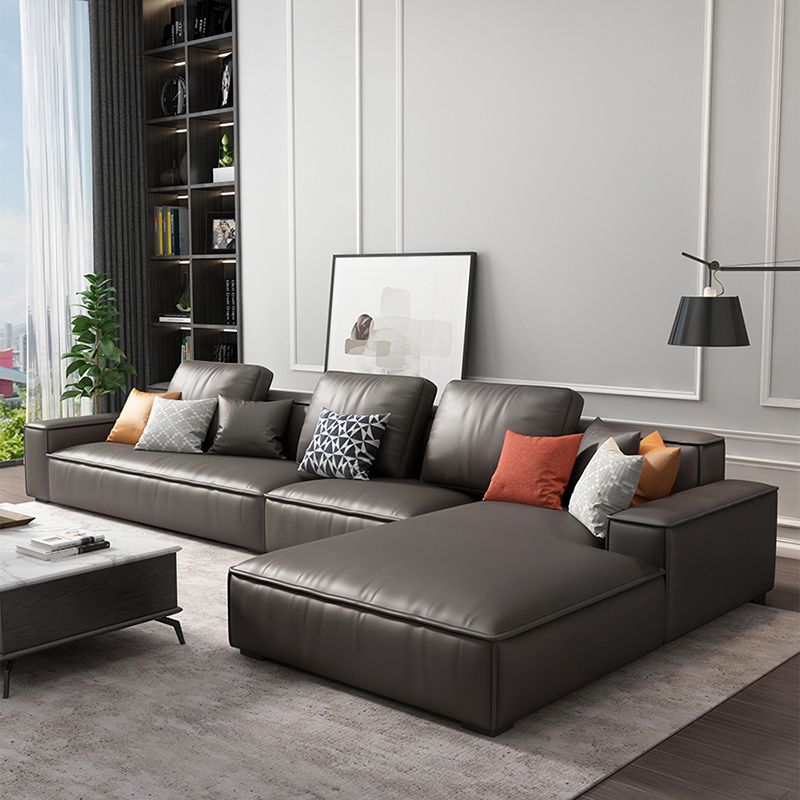 Faux Leather Loose Back Sofa & Chaise 137.8*74*31.5 Recessed Arm Sofa Clearhalo 'furn' 'furn_sectionals' 'Furniture' 'furniture_sectionals' 'Living Room Furniture' 'Sectionals' 1200x1200_74c9004b-e3d3-42dd-b543-9f961e9107be