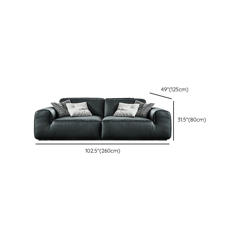 Contemporary Genuine Leather Square Arm Sofa For Living Room