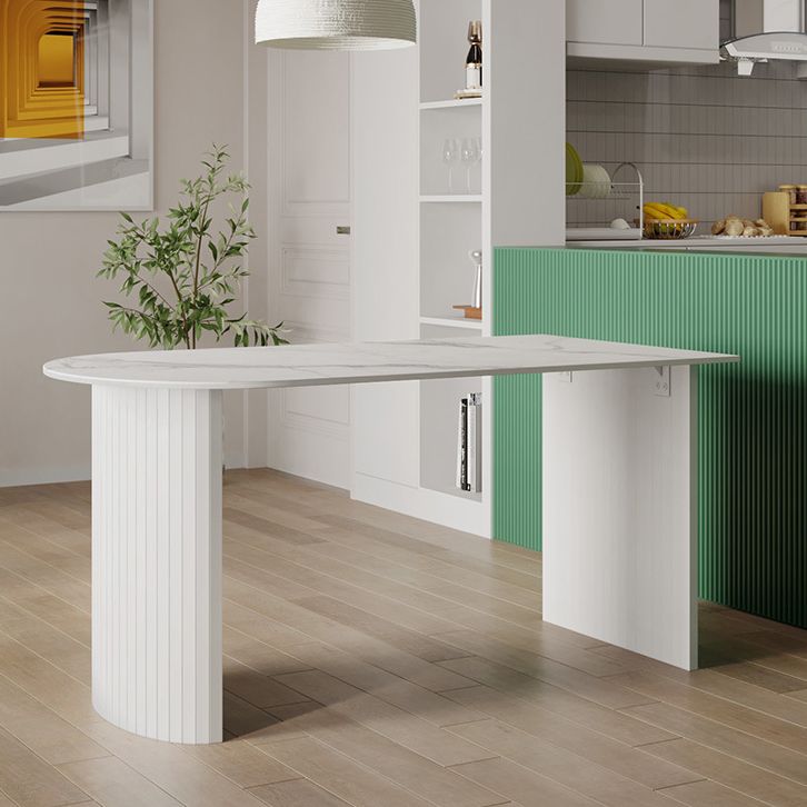White Two Base Dining Table Modern White Stone Top Dining Table for Living Room Clearhalo 'Dining Tables & Seating' 'Dining Tables' 'dining_table' 'furn' 'furn_dining_table' 'Furniture' 'furniture_dining_table' 'Kitchen & Dining Furniture' 1200x1200_74caa828-21a9-4c5a-8b81-3cf90733b1e9