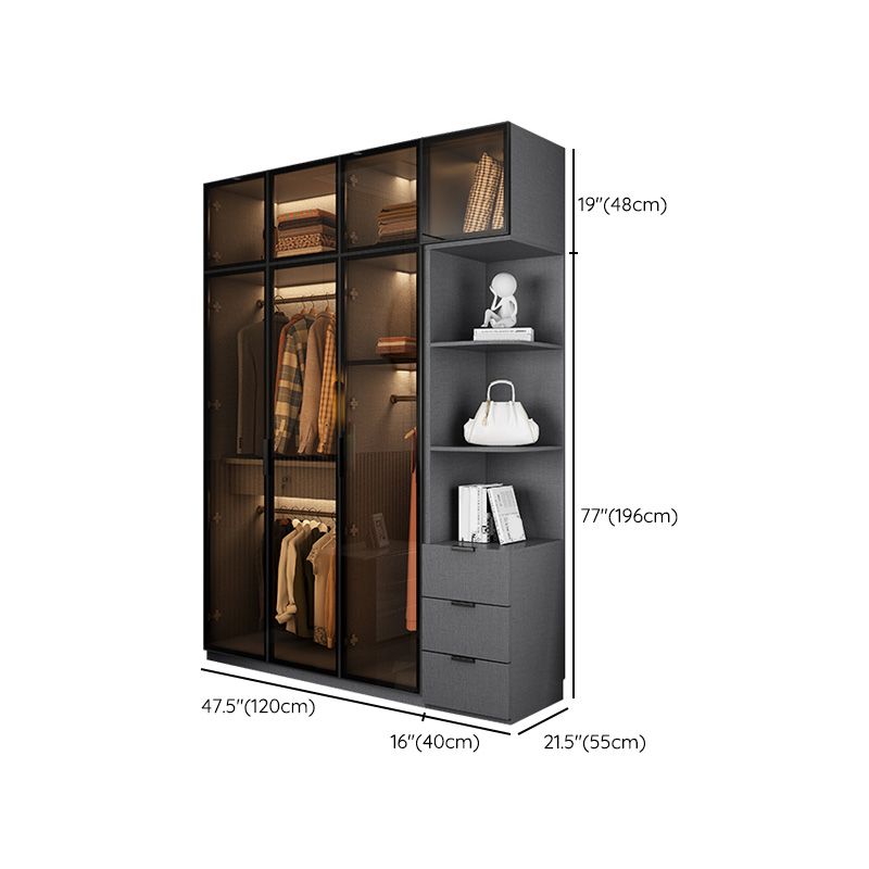 Modern Glass Wardrobe Cloth Rod Included Wardrobe Closet without Light Clearhalo 'Armoires & Wardrobes' 'armoires_wardrobes' 'Bedroom Furniture' 'furn' 'furn_armoires_wardrobes' 'Furniture' 1200x1200_74cc970e-4928-491f-b89d-8f714aadbc99