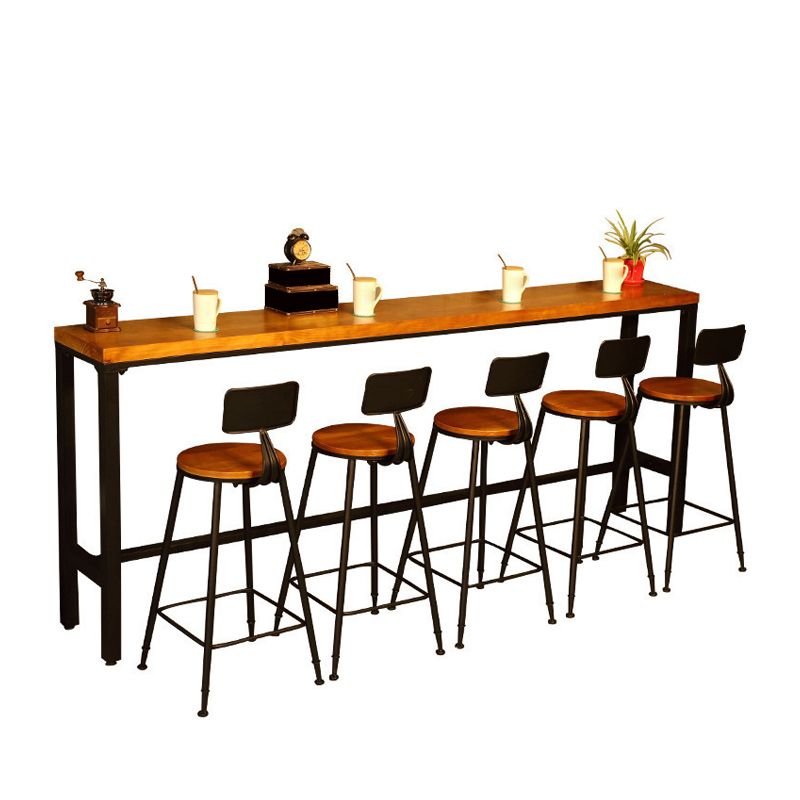 Solid Wood Bar Table Industrial Bar Dining Table with Black Trestle Base Clearhalo 'Bar Furniture' 'Bar Tables' 'bar_tables' 'furn' 'furn_bar_tables' 'Furniture' 'Kitchen & Dining Furniture' 1200x1200_74d131e7-7642-42ff-970f-26406e2b3f37