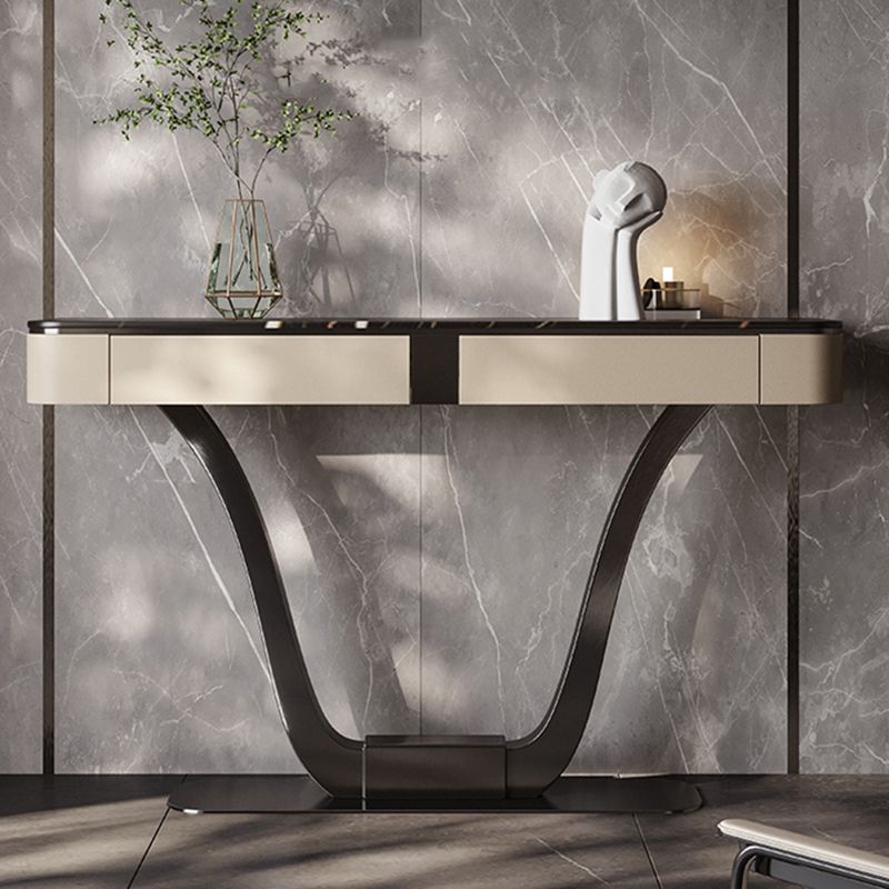 Half Moon Shape Contemporary Console Table Black/White Stone Console Sofa Table Clearhalo 'Console Tables' 'console_tables' 'Entry & Mudroom Furniture' 'furn' 'furn_console_tables' 'Furniture' 1200x1200_74d30889-45df-4a29-a816-ff4e4cbb11c6