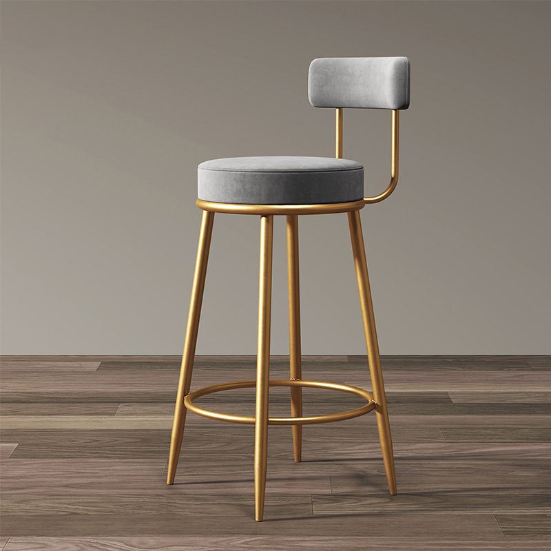 Nordic Armless Backrest Counter Stool Iron Cafe Bar Stool with Velvet Cushion and Pedal Clearhalo 'Bar Furniture' 'Bar Stools' 'bar_stools' 'furn' 'furn_bar_stools' 'Furniture' 'furniture_bar_stools' 'Kitchen & Dining Furniture' 1200x1200_74d45689-cef6-4a73-b9fd-d073b705e9f7