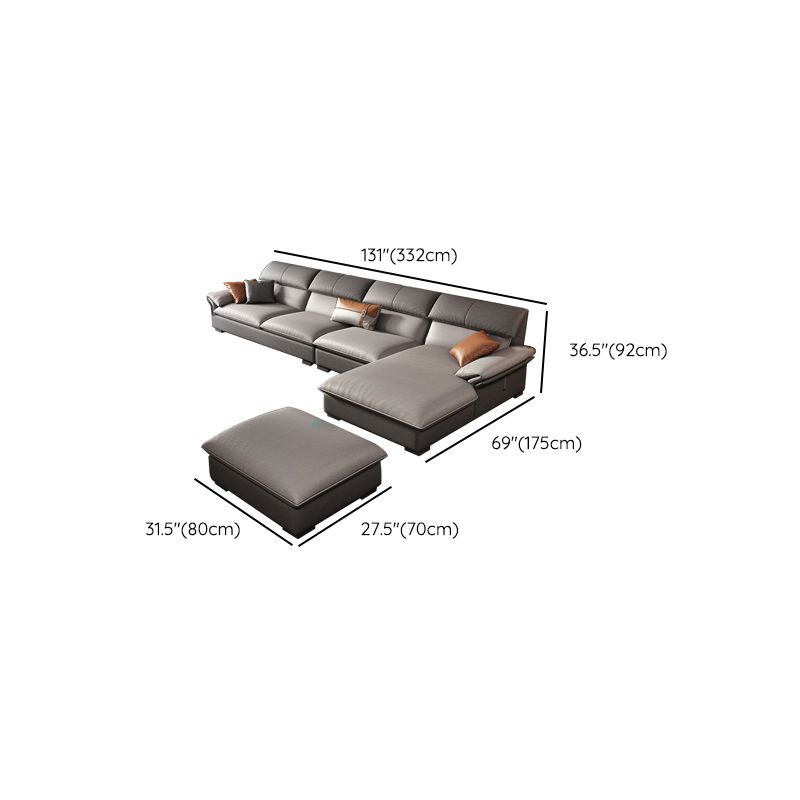 Grey Faux Leather Sectional Sofa Pillow Top Arm Sectional Ottoman Included Clearhalo 'furn' 'furn_sectionals' 'Furniture' 'Living Room Furniture' 'Sectionals' 1200x1200_74d59c89-0c7c-4e04-adc5-b969f396fe28