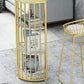 Glam Faux Marble Bistro Table Gold Iron Double Pedestal Bar Dining Table with 3-Shelf Clearhalo 'Bar Furniture' 'Bar Tables' 'bar_tables' 'furn' 'furn_bar_tables' 'Furniture' 'furniture_bar_tables' 'Kitchen & Dining Furniture' 1200x1200_74d602a0-e19a-4262-9ec9-6bf78681b471