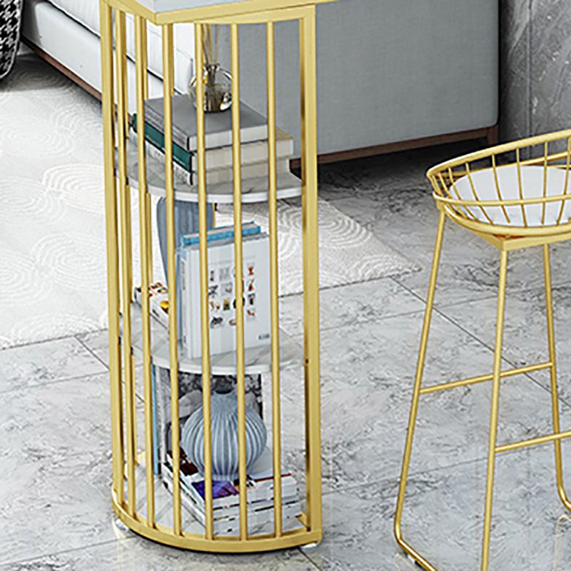 Glam Faux Marble Bistro Table Gold Iron Double Pedestal Bar Dining Table with 3-Shelf Clearhalo 'Bar Furniture' 'Bar Tables' 'bar_tables' 'furn' 'furn_bar_tables' 'Furniture' 'furniture_bar_tables' 'Kitchen & Dining Furniture' 1200x1200_74d602a0-e19a-4262-9ec9-6bf78681b471