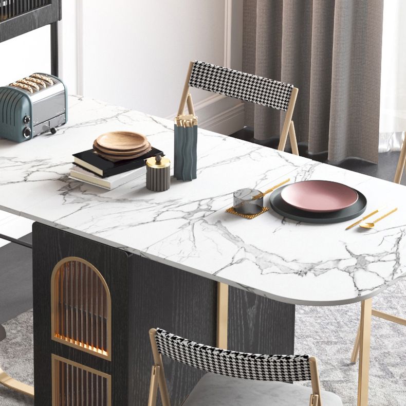 Modern Style Dining Table Sintered Stone White Drop-Leaf 63" Dining Table for Home Use Clearhalo ' dining_table' 'Dining Tables & Seating' 'Dining Tables' 'furn' 'furn_dining_table' 'Furniture' 'furniture_dining_table' 'Kitchen & Dining Furniture' 'kitchen&dining_furn' 'kitchen' 'kitchen_dining_table' 1200x1200_74d72b3a-e666-4dd3-8f4d-98ebb7daa833